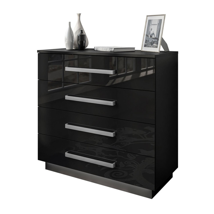 Komoda LINA 95 z metalowymi uchwytami czarny połysk LED