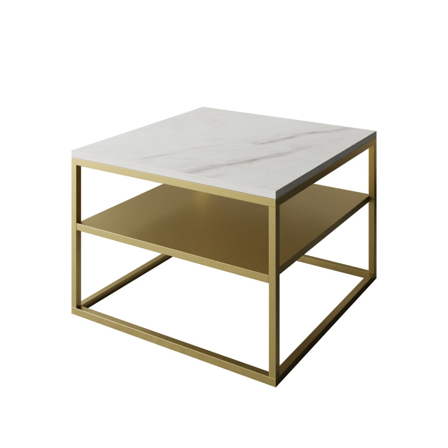 Stolik kawowy NOVA z półką złoty mat marmur levanto Stolik kawowy NOVA z półką złoty mat marmur levanto