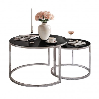 Okrągła ława 2w1 CIRI GLASS CHROM ze szklanym blatem CHROM Okrągła ława 2w1 CIRI GLASS CHROM ze szklanym blatem CHROM