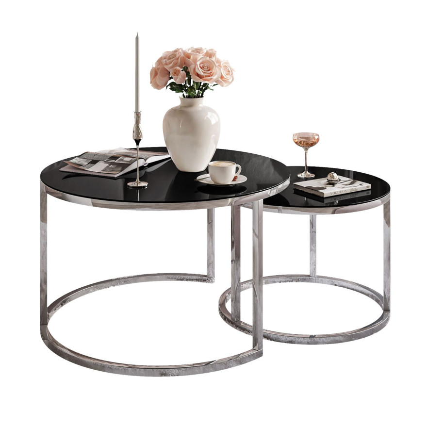 Okrągła ława 2w1 CIRI GLASS CHROM ze szklanym blatem CHROM Okrągła ława 2w1 CIRI GLASS CHROM ze szklanym blatem CHROM