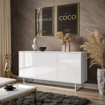 Komoda SANAYI II na metalowym stelażu biały połysk