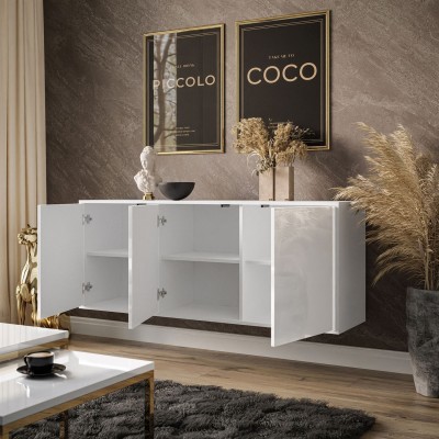 Komoda SANAYI II na metalowym stelażu biały połysk