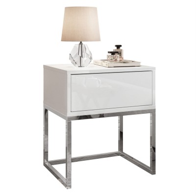 Stolik nocny BLANCO GLAMOUR na chromowanym stelażu Stolik nocny BLANCO GLAMOUR na chromowanym stelażu