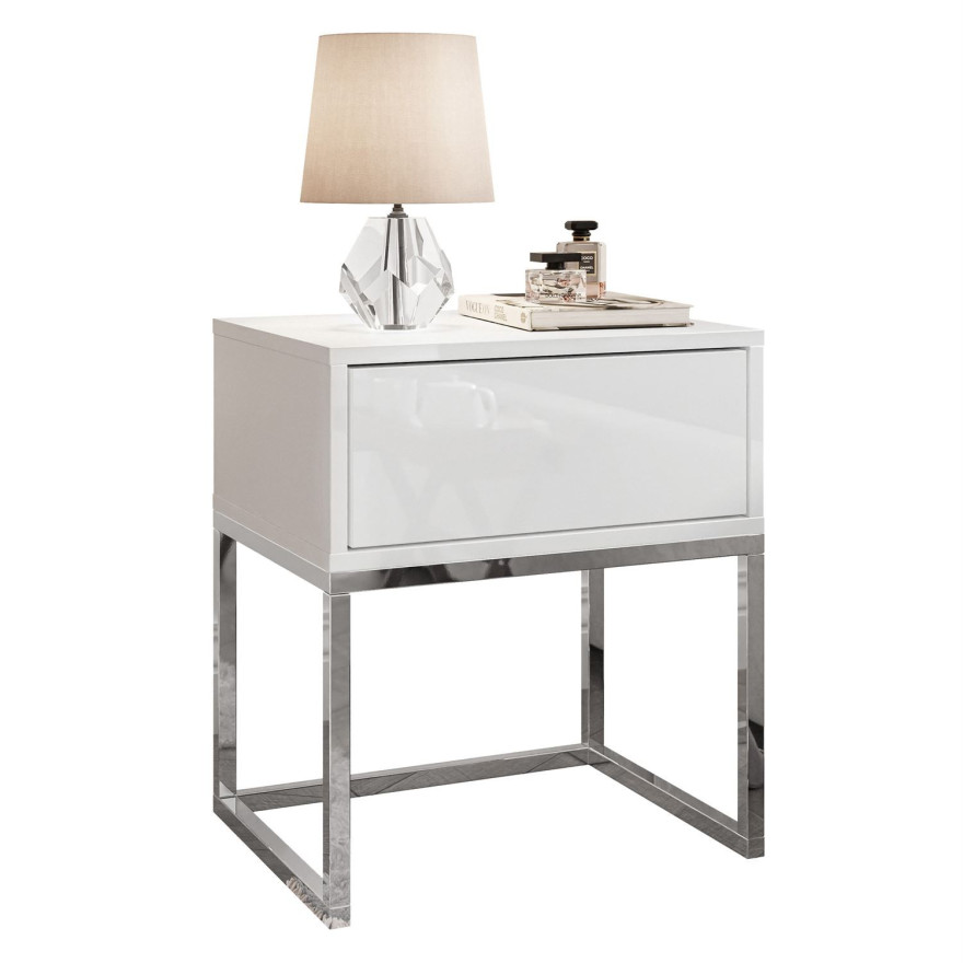 Stolik nocny BLANCO GLAMOUR na chromowanym stelażu Stolik nocny BLANCO GLAMOUR na chromowanym stelażu