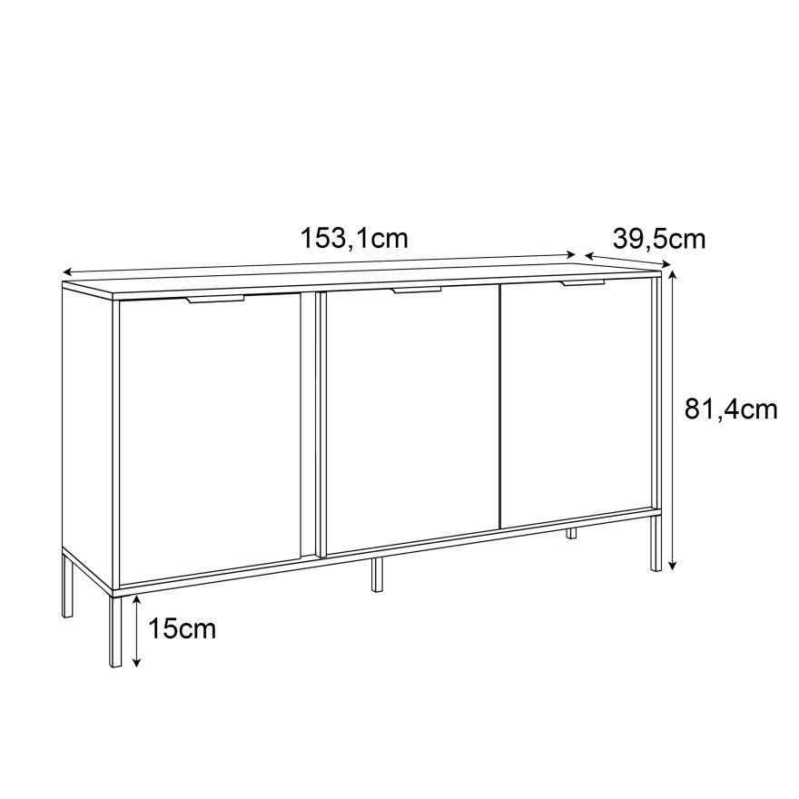 Komoda trzydrzwiowa LARETTO 153 cm 3D antracyt Komoda trzydrzwiowa LARETTO 153 cm 3D antracyt