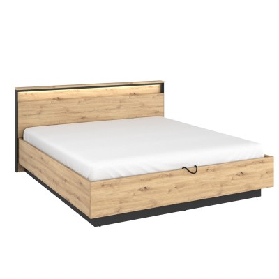 Łóżko z pojemnikiem i oświetleniem QUANT QS-02(160) dąb artisan/czarny