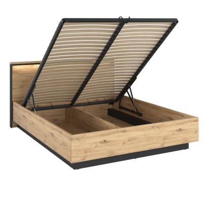 Łóżko z pojemnikiem i oświetleniem QUANT QS-02(160) dąb artisan/czarny Łóżko z pojemnikiem i oświetleniem QUANT QS-02(160) dąb artisan/czarny