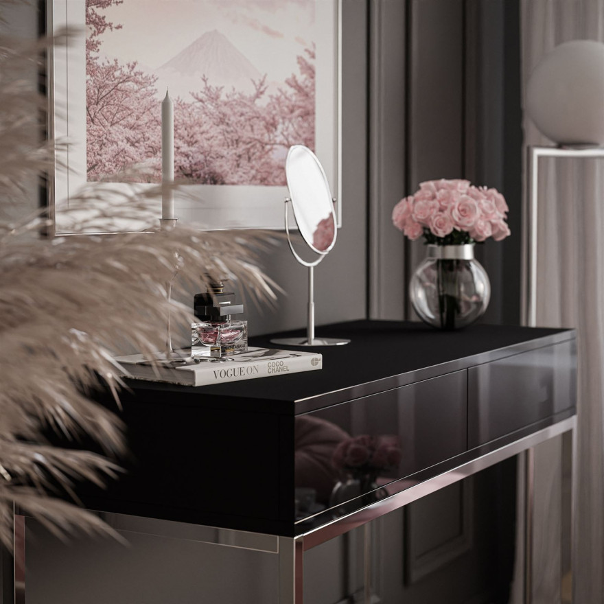 Konsola BLANCO GLAMOUR II na chromowanym stelażu czarny połysk