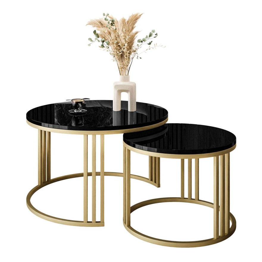 Okrągły stolik kawowy 2w1 LORI GOLD wysoki połysk