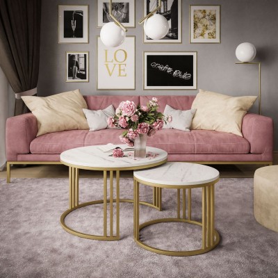 Okrągły stolik kawowy 2w1 LORI LEVANTO  ze złotym stelażem