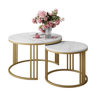 Okrągły stolik kawowy 2w1 LORI LEVANTO  ze złotym stelażem