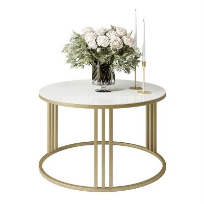 Okrągły stolik kawowy LORI GLASS ze złotym stelażem