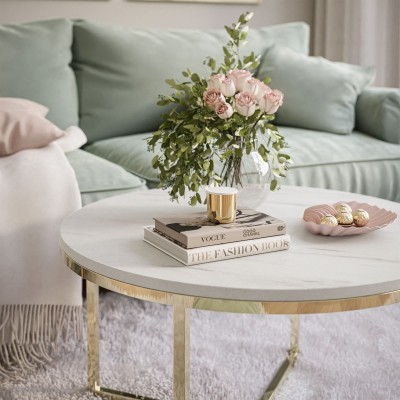 Okrągły stolik kawowy CIRI-X LEVANTO ze złotą chromowaną podstawą Okrągły stolik kawowy CIRI-X LEVANTO ze złotą chromowaną podstawą