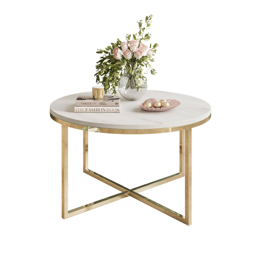 Okrągły stolik kawowy CIRI-X LEVANTO ze złotą chromowaną podstawą Okrągły stolik kawowy CIRI-X LEVANTO ze złotą chromowaną podstawą