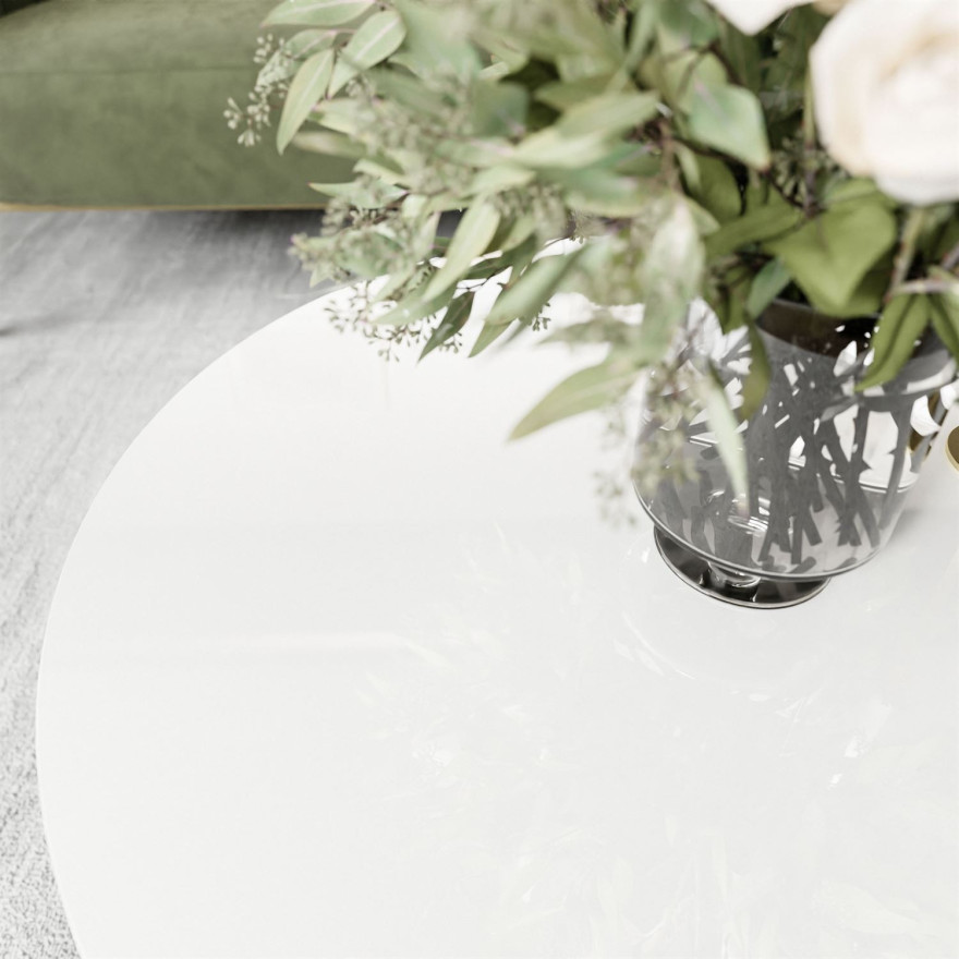 Okrągły stolik kawowy LORI GLASS ze złotym stelażem