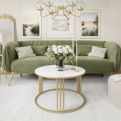 Okrągły stolik kawowy LORI GLASS ze złotym stelażem