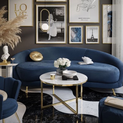 Okrągły stolik kawowy CIRI-X ze złotą chromowaną podstawą