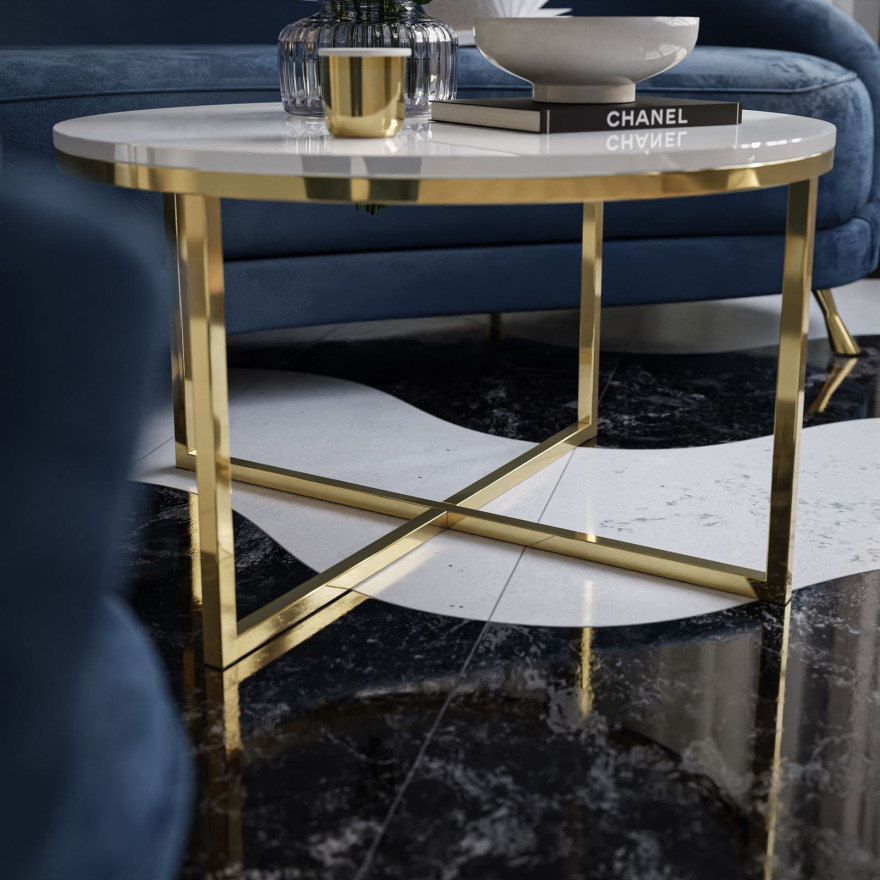 Okrągły stolik kawowy CIRI-X ze złotą chromowaną podstawą