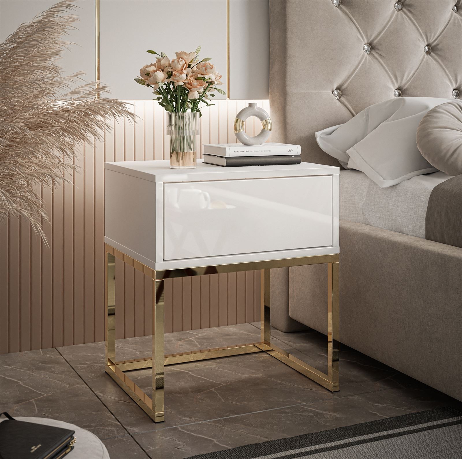 Glamour Stolik Nocny Blanco Gold Bia y Po ysk Z oty Stela Glamour Stolik Nocny Blanco Gold Bia y Po ysk Z oty Stela