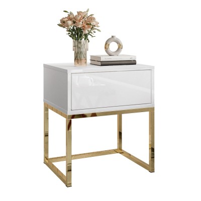 Stolik nocny BLANCO GOLD na złotym chromowanym stelażu Stolik nocny BLANCO GOLD na złotym chromowanym stelażu