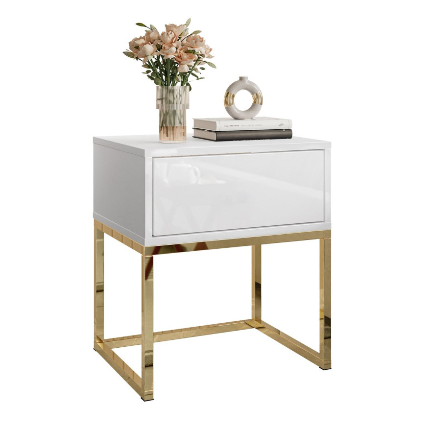 Stolik nocny BLANCO GOLD na złotym chromowanym stelażu Stolik nocny BLANCO GOLD na złotym chromowanym stelażu