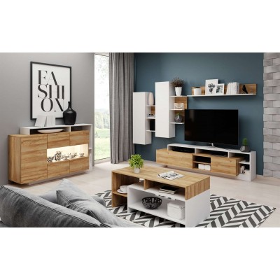 Meblościanka ESUS biały mat/wotan + LED