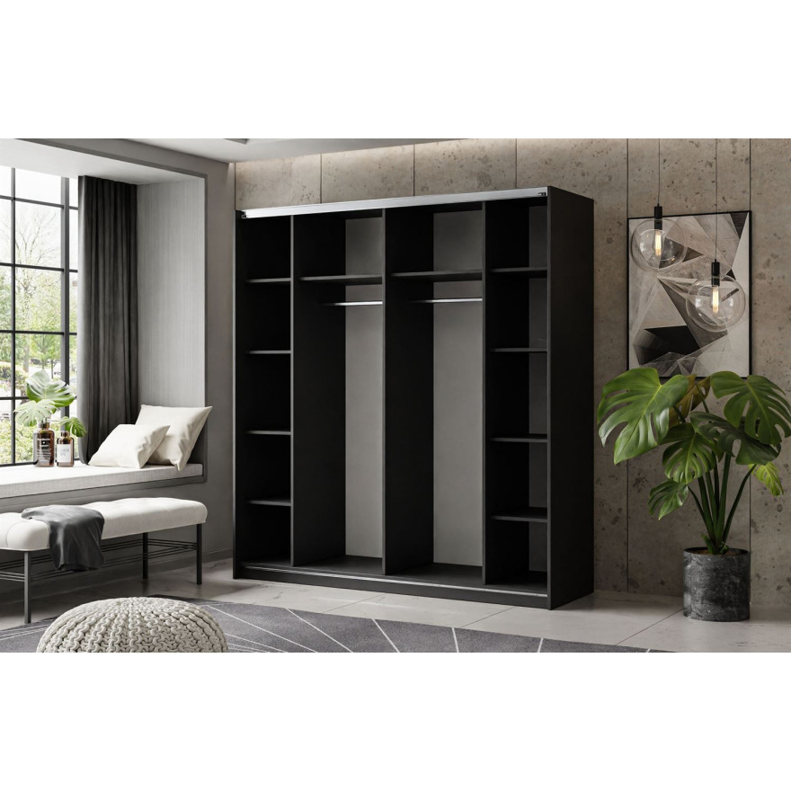 Szafa przesuwna LINA 194/244 cm czarny połysk