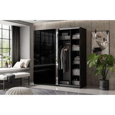 Szafa przesuwna LINA 194/244 cm czarny połysk