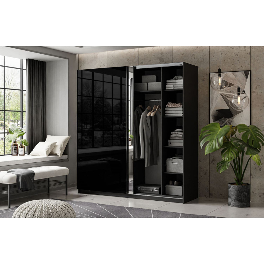 Szafa przesuwna LINA 194/244 cm czarny połysk