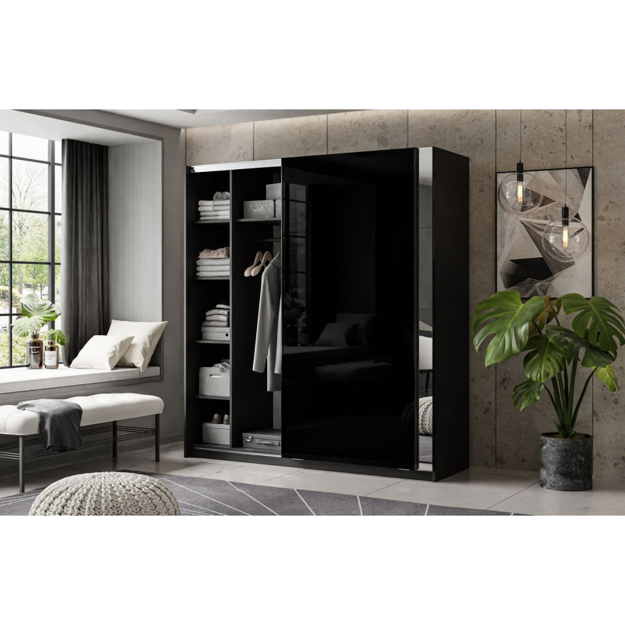 Szafa przesuwna LINA 194/244 cm czarny połysk