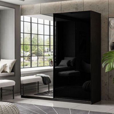 Szafa przesuwna LINA 194/244 cm czarny połysk