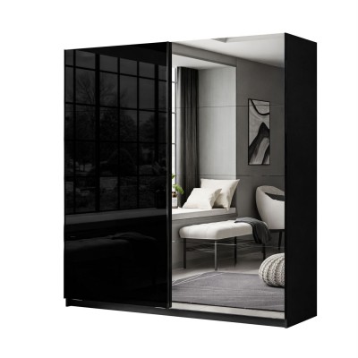 Szafa przesuwna LINA 194/244 cm czarny połysk