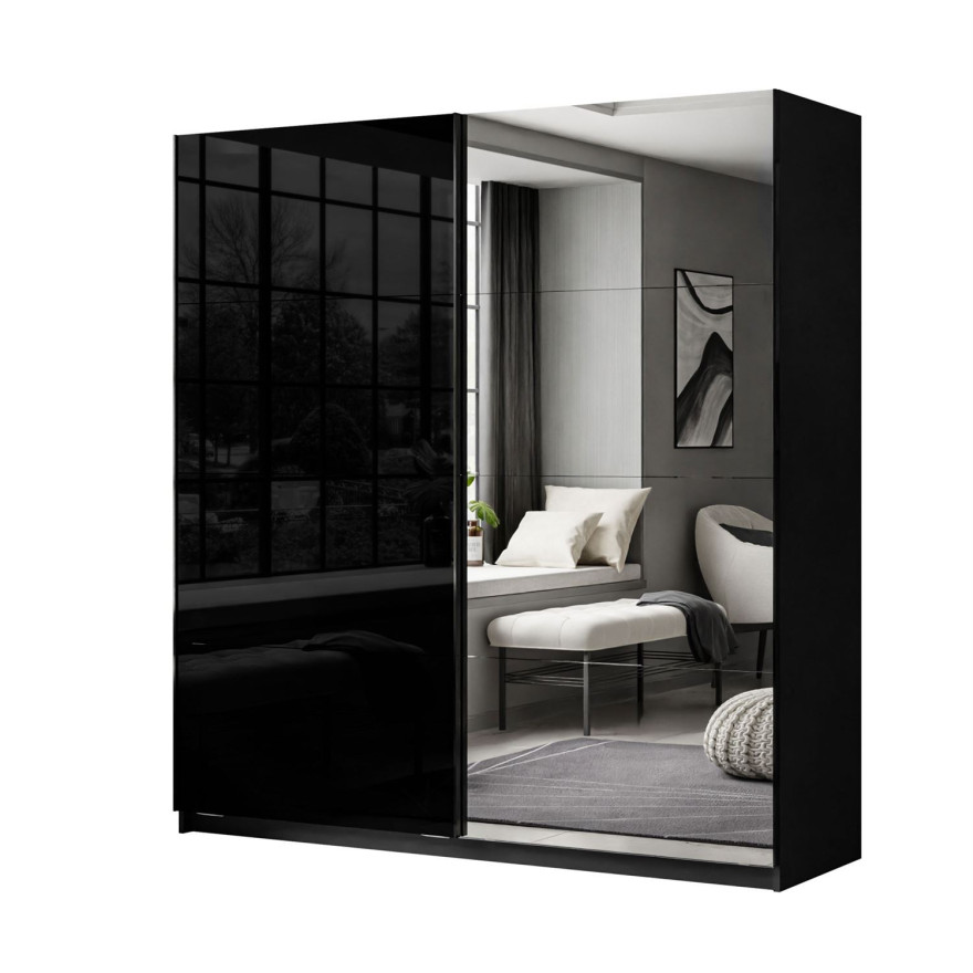 Szafa przesuwna LINA 194/244 cm czarny połysk