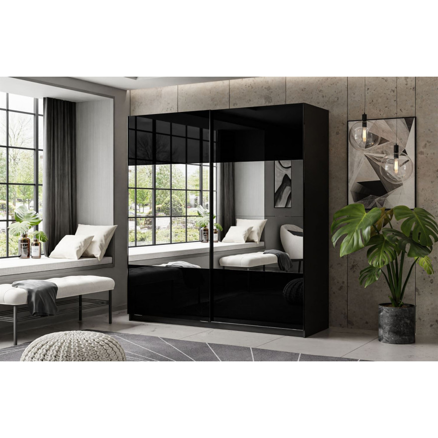 Szafa przesuwna LINA 194/244 cm czarny połysk