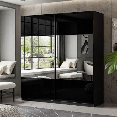 Szafa przesuwna LINA 194/244 cm czarny połysk