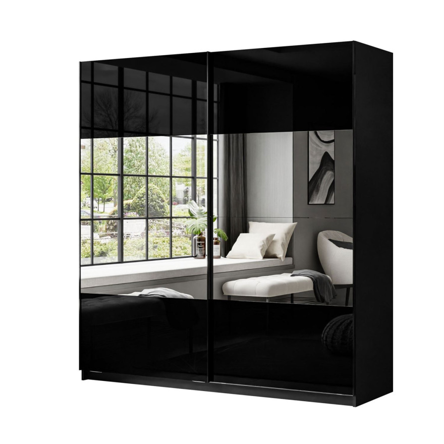 Szafa przesuwna LINA 194/244 cm czarny połysk