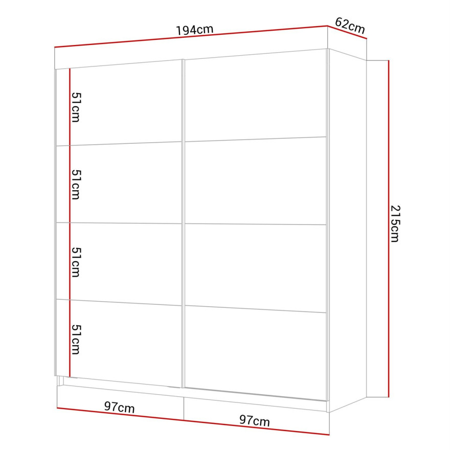 Szafa przesuwna LINA 194/244 cm czarny połysk