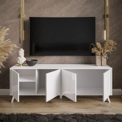 Szafka RTV SANAYI III na nóżkach biały połysk