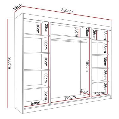 Szafa przesuwna trzydrzwiowa DELMA III 250 cm