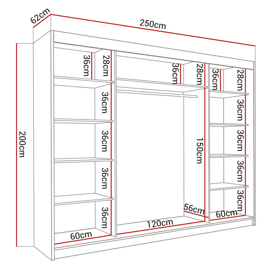 Szafa przesuwna trzydrzwiowa DELMA III 250 cm