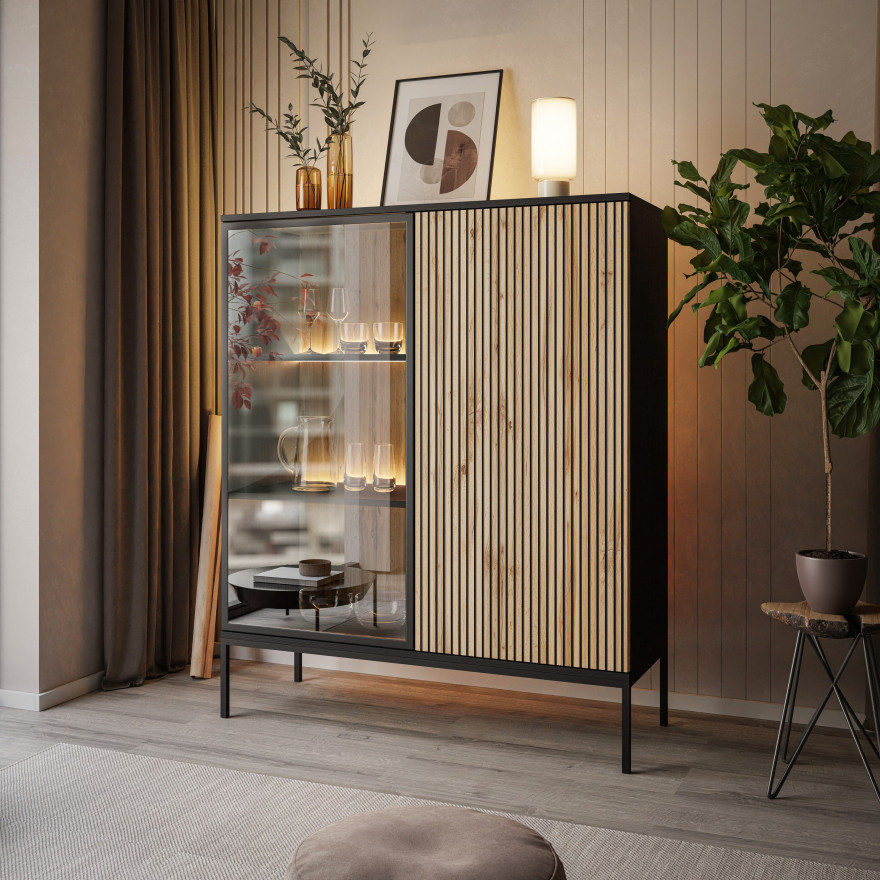 Witryna wysoka ECLIPSE WT104 czarny dąb wotan