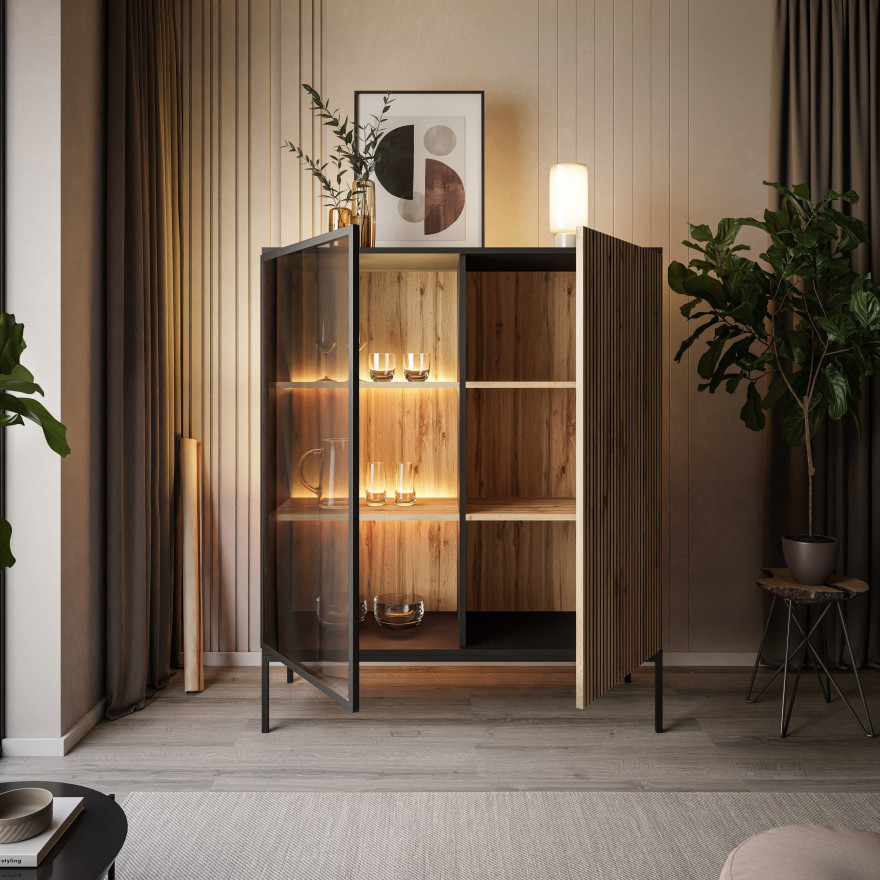 Witryna wysoka ECLIPSE WT104 czarny dąb wotan