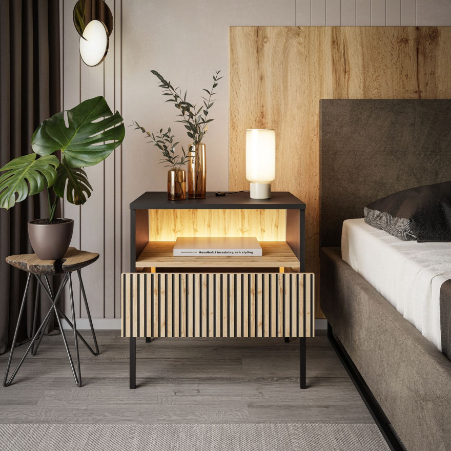 Stolik nocny ECLIPSE S54 z oświetleniem czarny dąb wotan