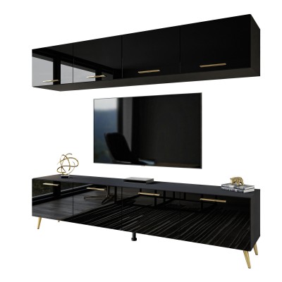 Meblościanka AURA z uchwytami czarny połysk Meblościanka AURA z uchwytami czarny połysk