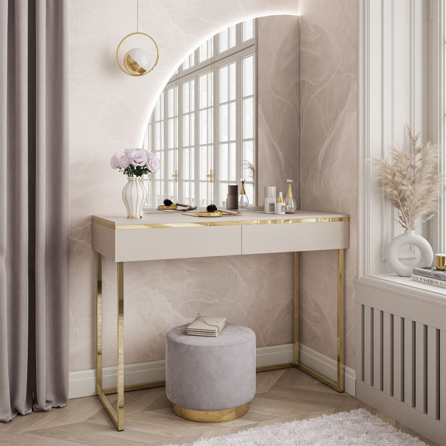Toaletka kosmetyczna AURORA GOLD na złotym stelażu z lustrem