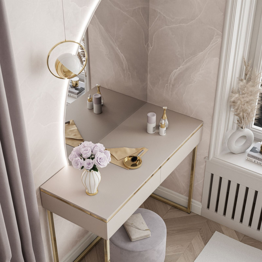 Toaletka kosmetyczna AURORA GOLD na złotym stelażu z lustrem