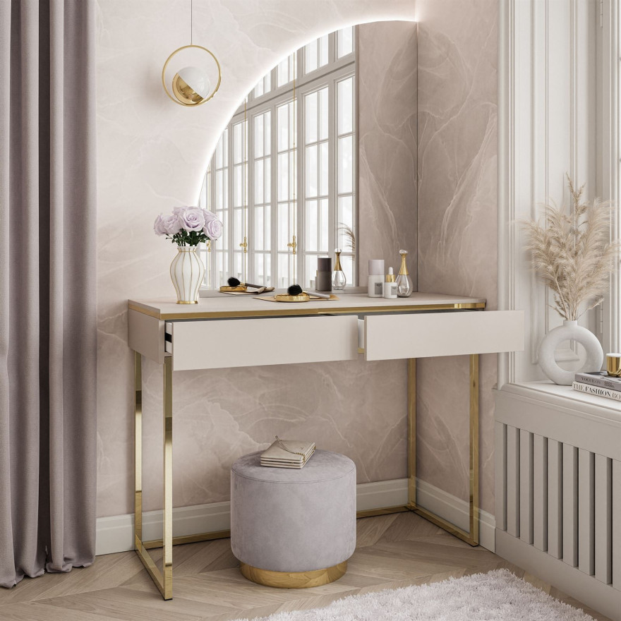 Toaletka kosmetyczna AURORA GOLD na złotym stelażu z lustrem