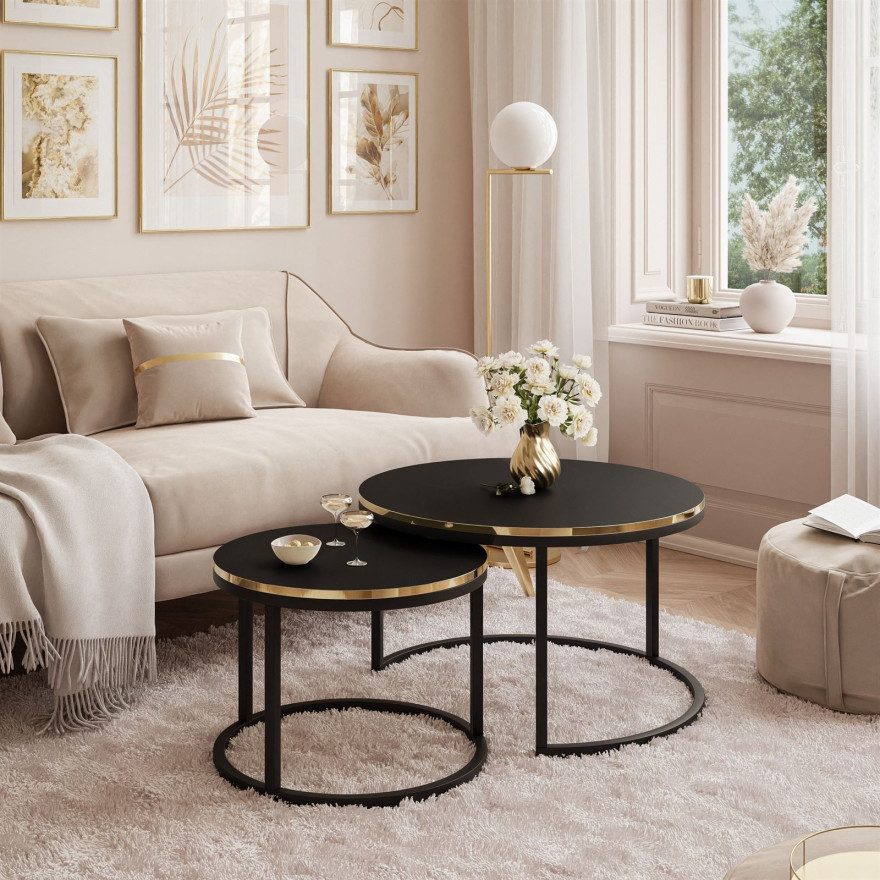 Okrągły stolik kawowy SOLEIL 2w1 czarny mat Okrągły stolik kawowy SOLEIL 2w1 czarny mat