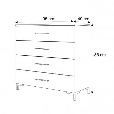 Komoda LINA z szufladami złote uchwyty nóżki LED
