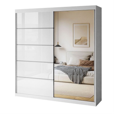 Szafa przesuwna BASTER II PLUS GLOSSY z lustrem biały połysk Szafa przesuwna BASTER II PLUS GLOSSY z lustrem biały połysk